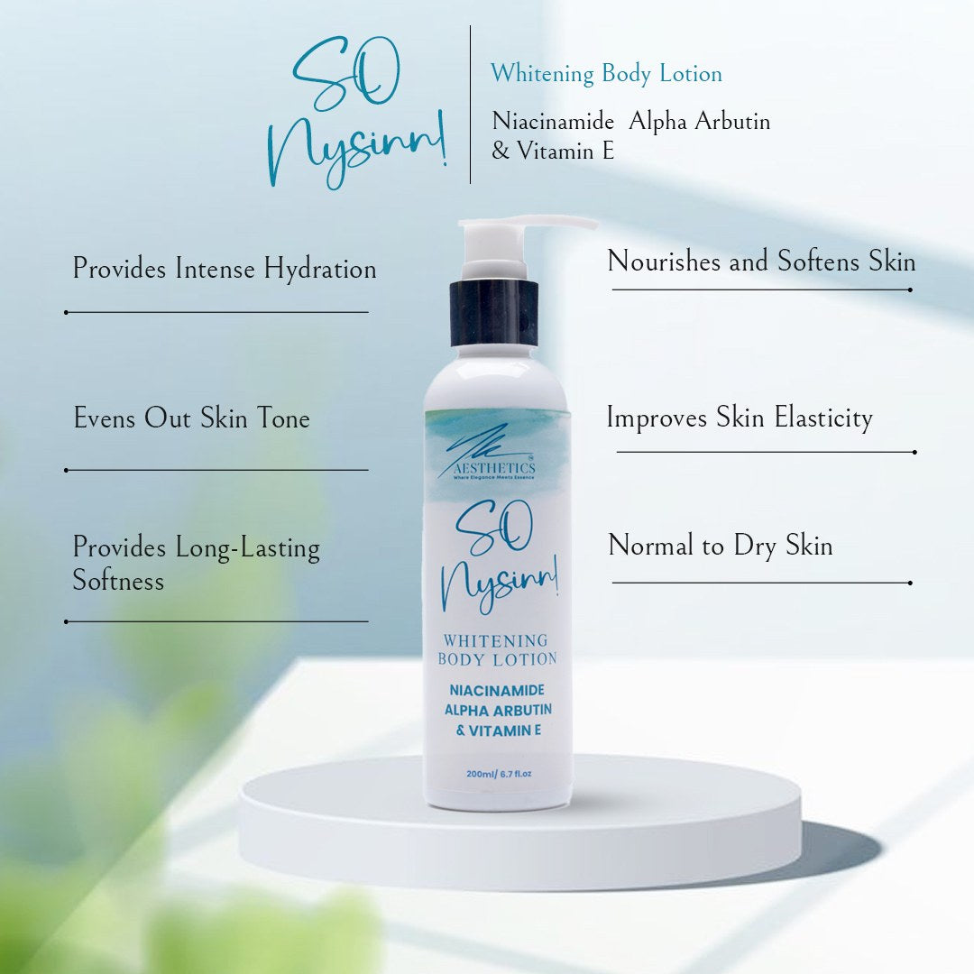 So Nysinn benefits chart covering hydration, even tone, elasticity and softness