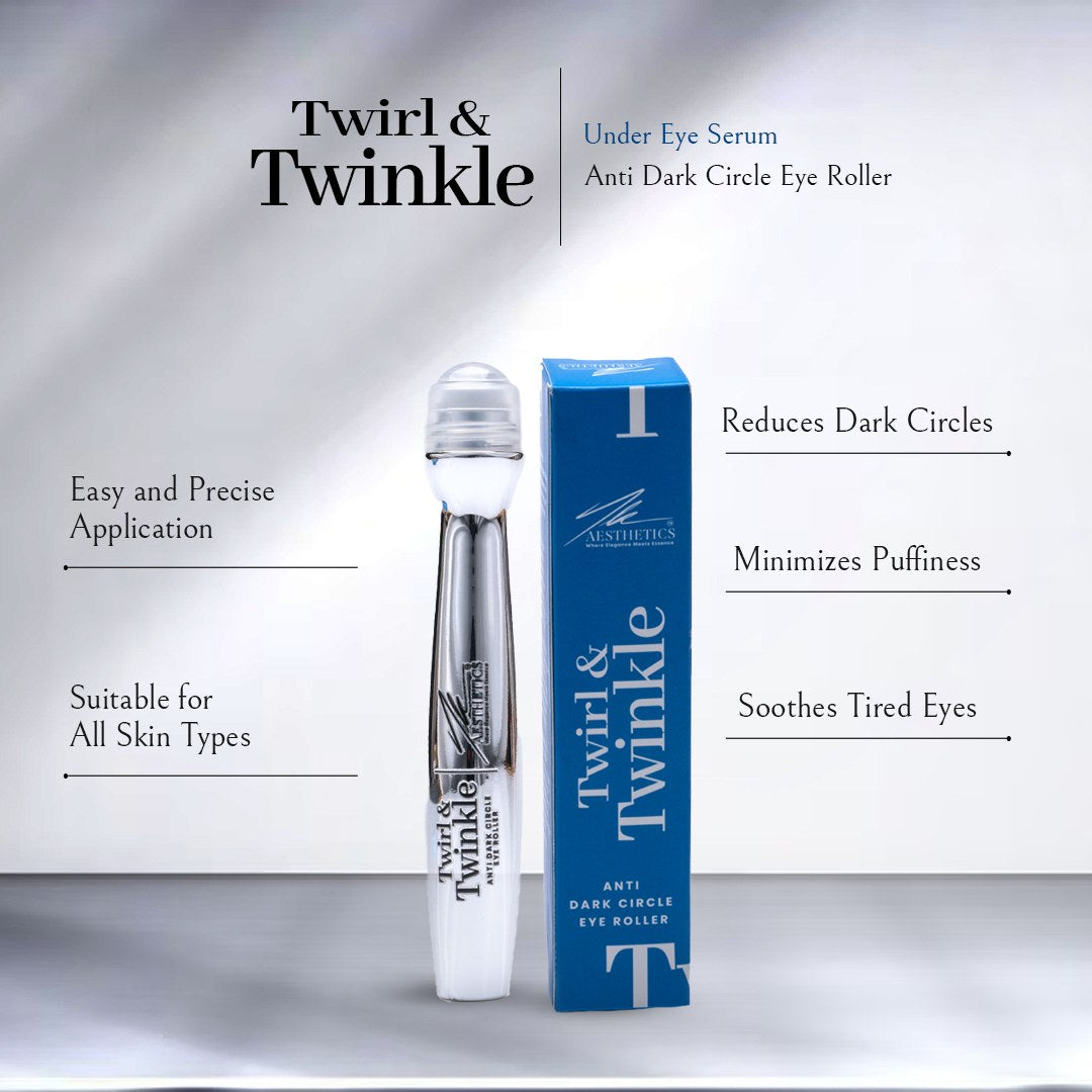 Twirl & Twinkle benefits chart covering dark circles, puffiness and precise application